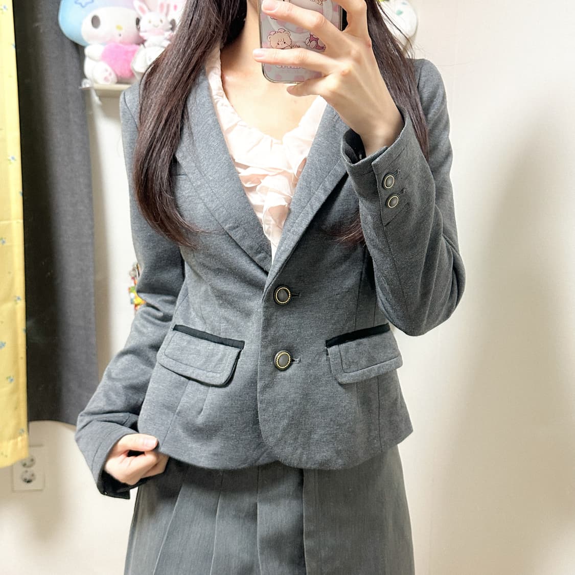 빈티지 그레이 도트 자켓 히메갸루 로걀 라떼 달천깔 코케트 모리걸 페어리 상품이미지1