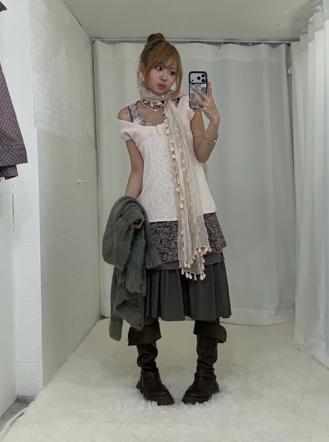 뮤트핑크 멀멀 카키 하구미 모리걸 도트 바람막이 코디세트 상품이미지3