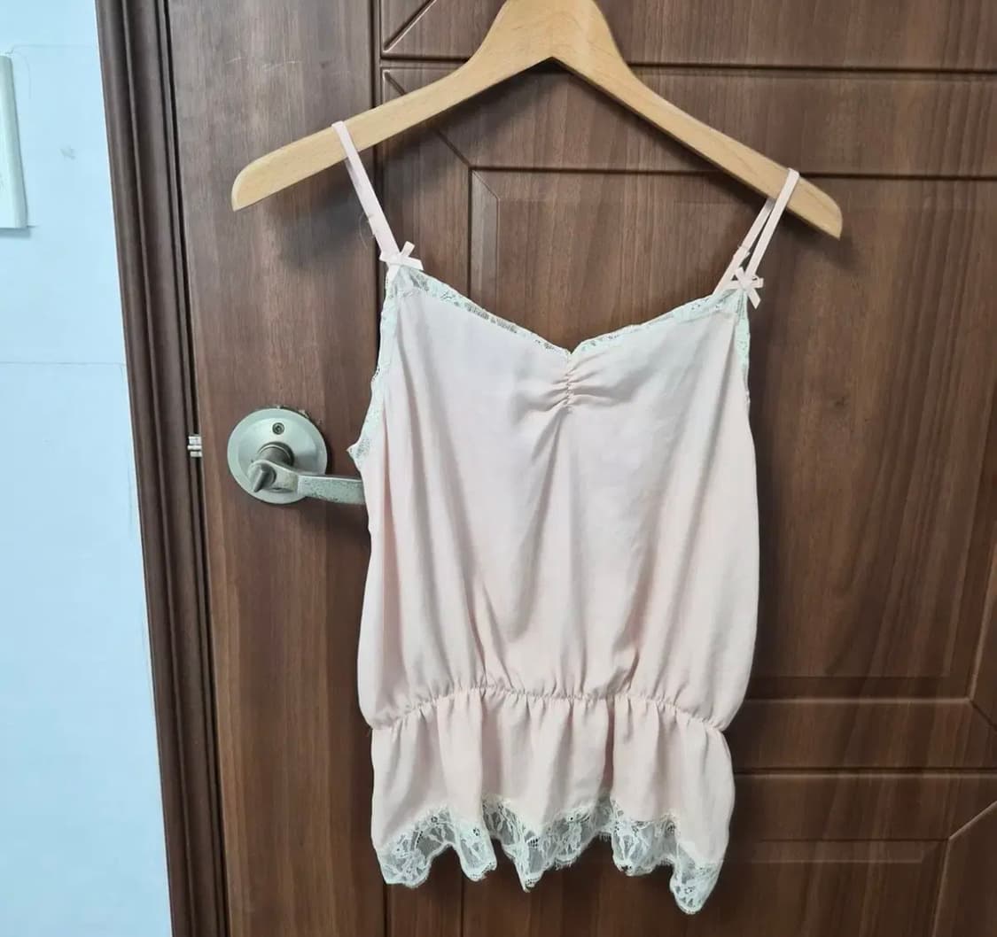 핑크 리본 레이스 슬리브리스 상품이미지1