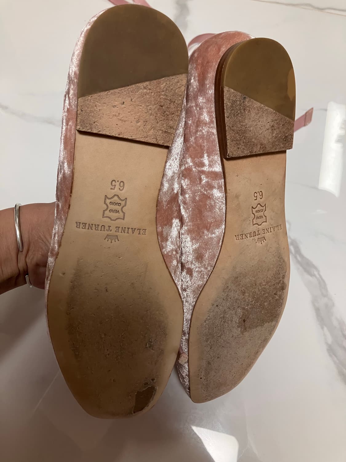 elaine turner 발레 플랫 슈즈 스트랩 벨벳 발레코어 핑크 리본 상품이미지3