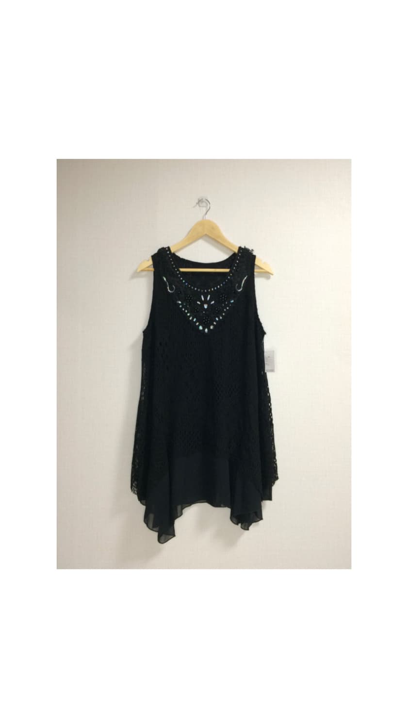 빈티지 스팽글 뜨개 블랙 레어이드 슬리브리스 튜닉 상품이미지1