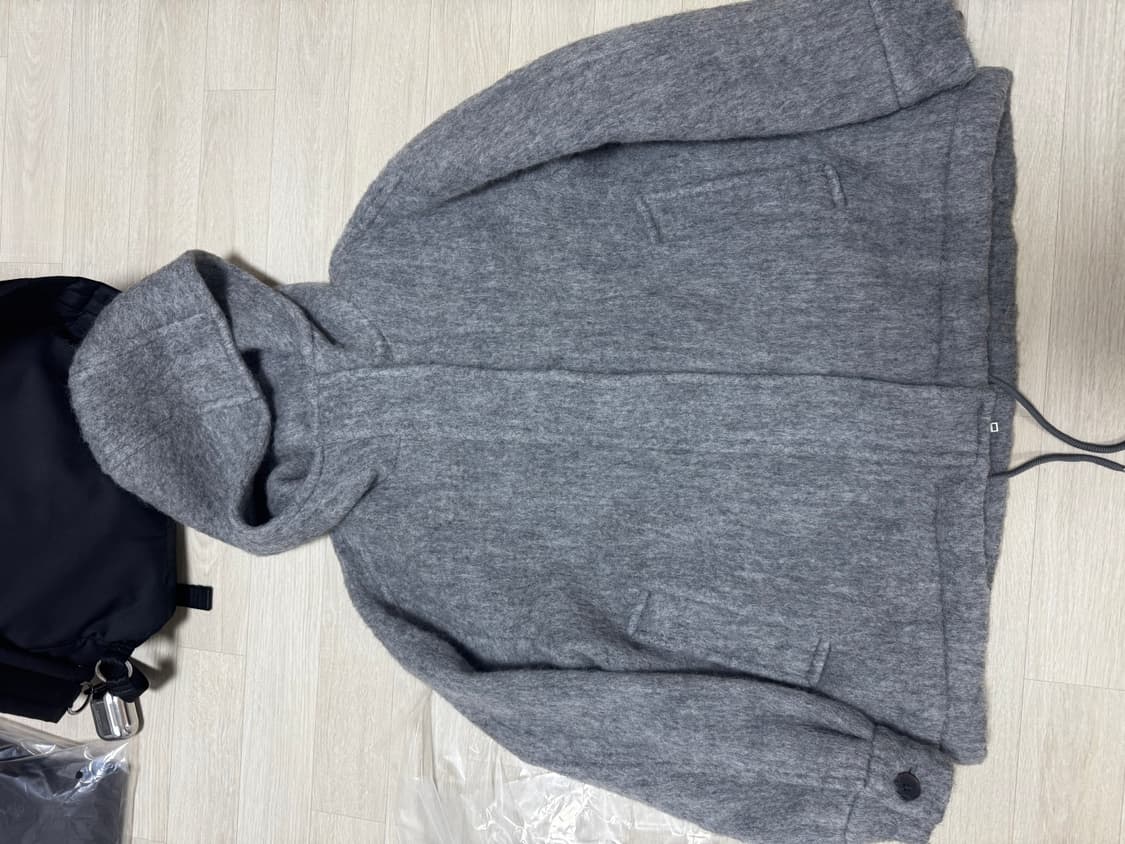 [m] 우먼즈 알파카 블렌드 후디드 쇼트 코트 [미디엄 그레이] 상품이미지3