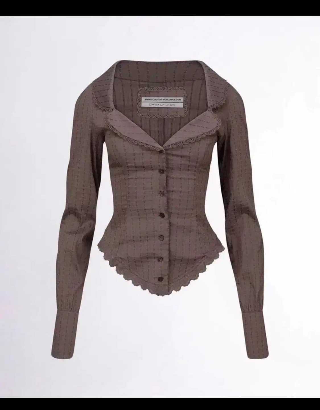 스컬프터 클로버 리프 넥 블라우스 브라운 상품이미지1