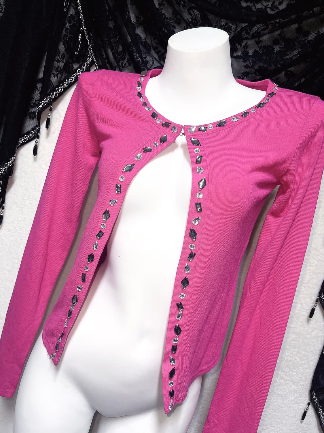 마젠타 핑크 히메갸루 오네 로맨틱 로걀 큐빅 가디건 볼레로 섹시 핀터 상품이미지2