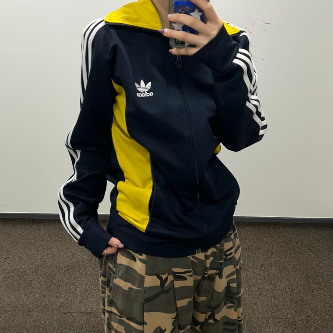 Adidas 아디다스 옐로우 네이비 배색 트랙탑 져지 상품이미지2