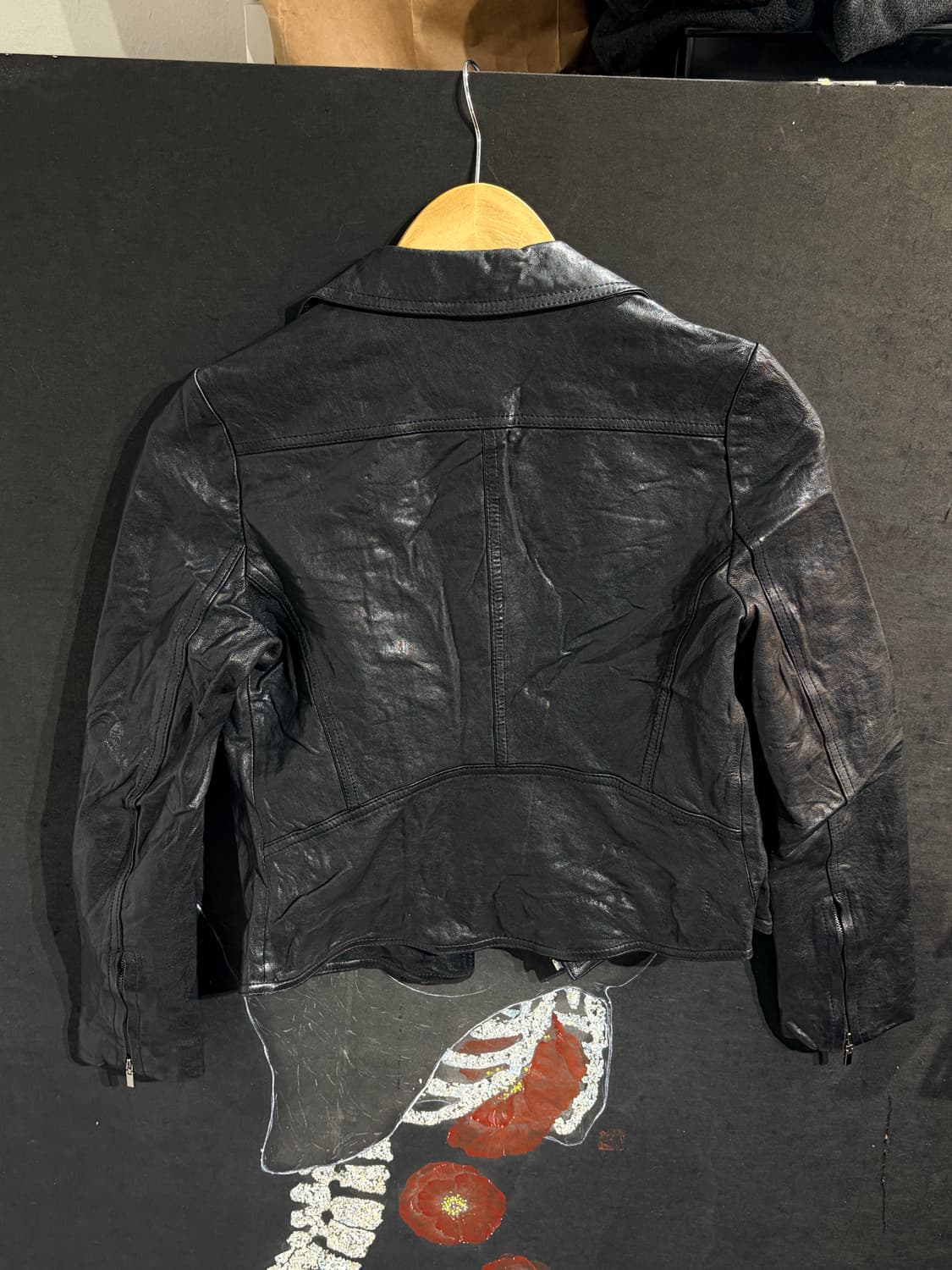 일본빈티지 사선 지퍼 양가죽 라이더 가죽 자켓  M 상품이미지6