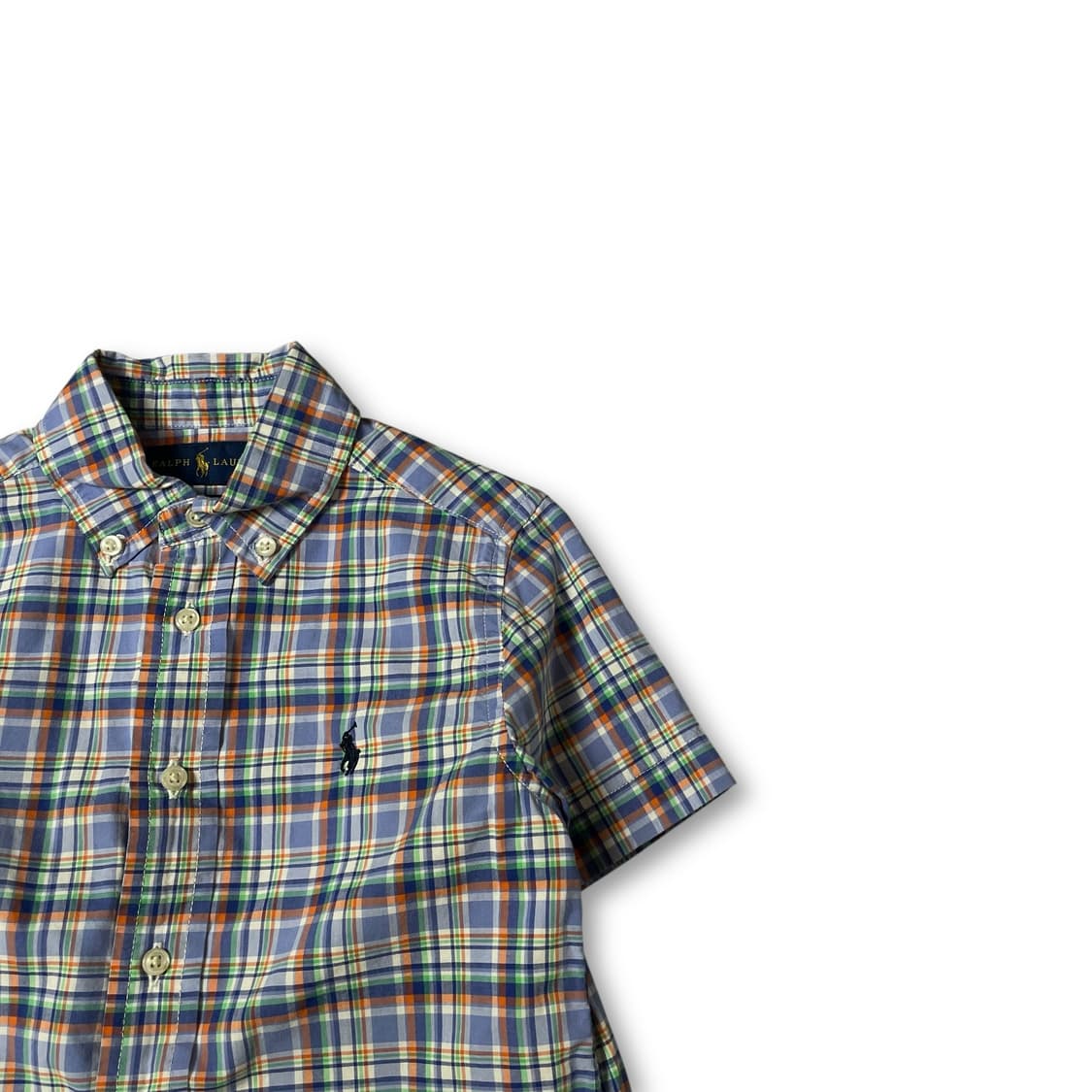 폴로랄프로렌 키즈 블루 오렌지 멀티 배색 체크 반팔 셔츠 4T 상품이미지2
