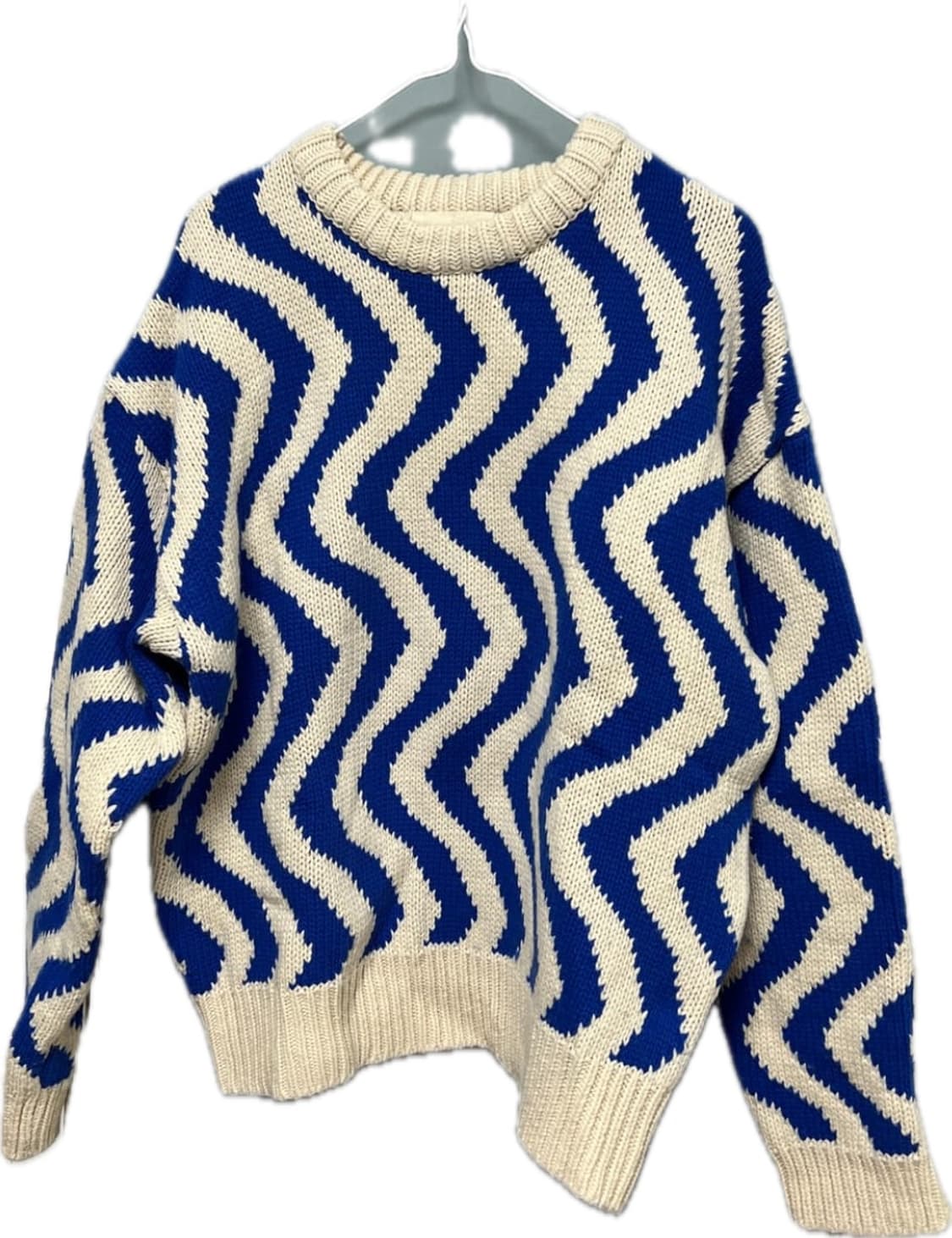 [M] STU Wave Line Jacquard Sweater Blue 상품이미지1