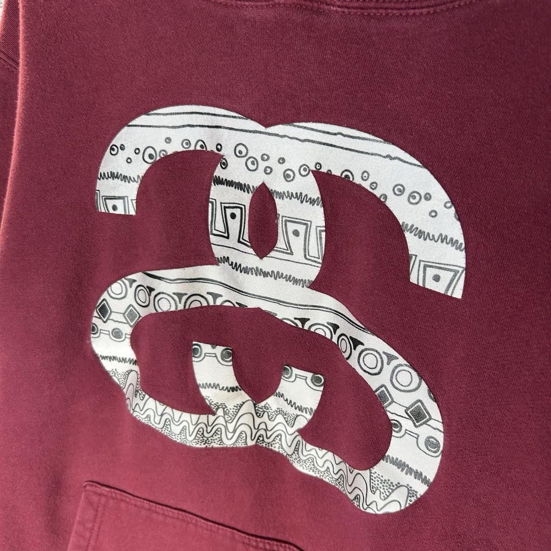 00s 스투시 인트리케이트 더블 SS 링크 후드티 버건디 상품이미지2