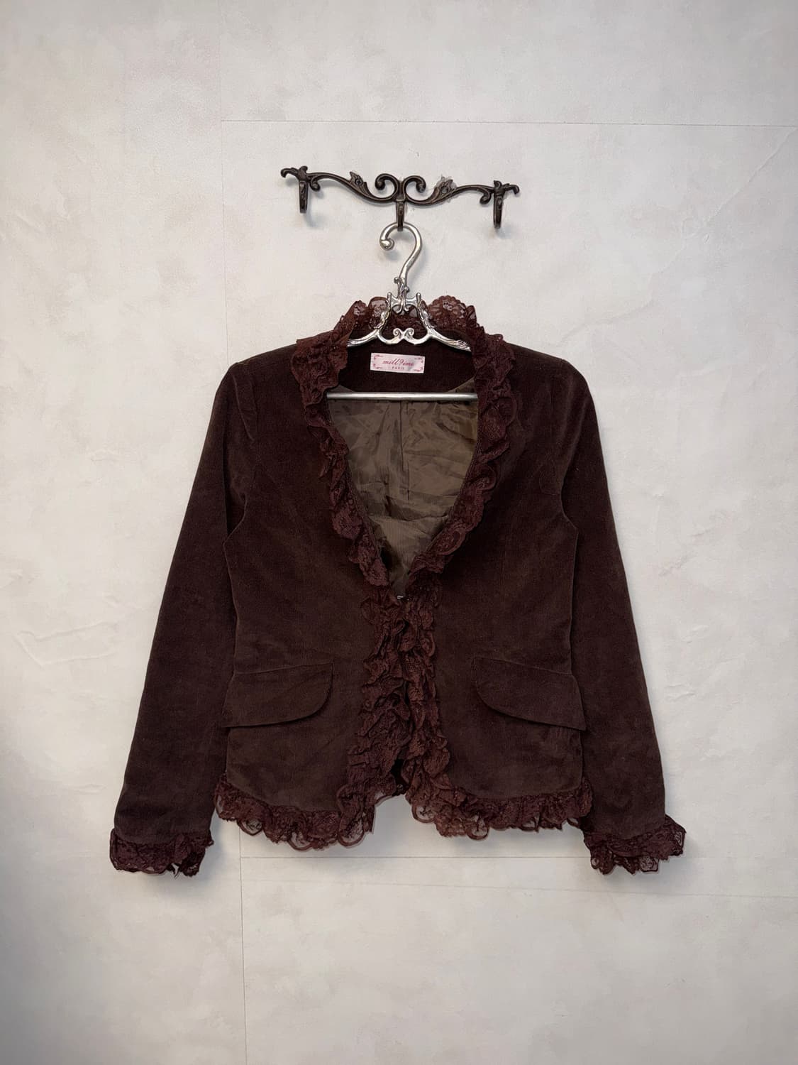 Dark brown corduroy lace detail blazer 상품이미지1