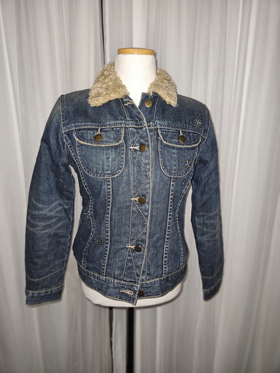 authentic gap 퍼 트리밍 젬스톤 데님 자켓 블루종 빈티지 상품이미지1