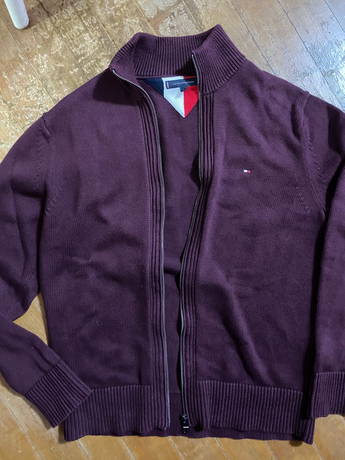 타미힐피거 니트 집업 XL 버건디 상품이미지1