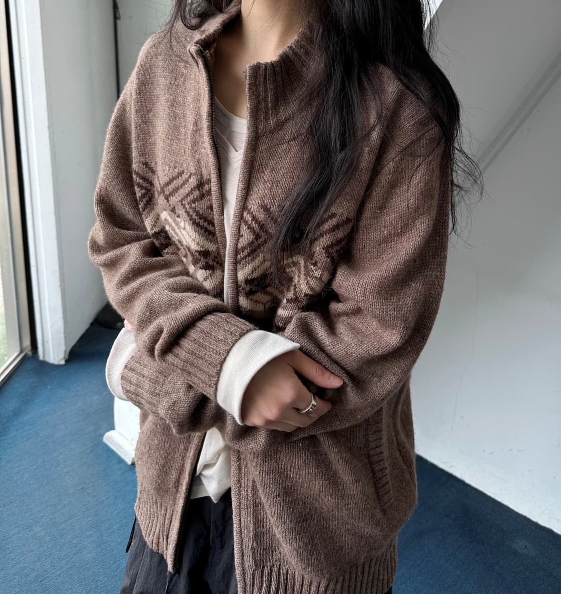 Wool blend zip design knit jacket 상품이미지6