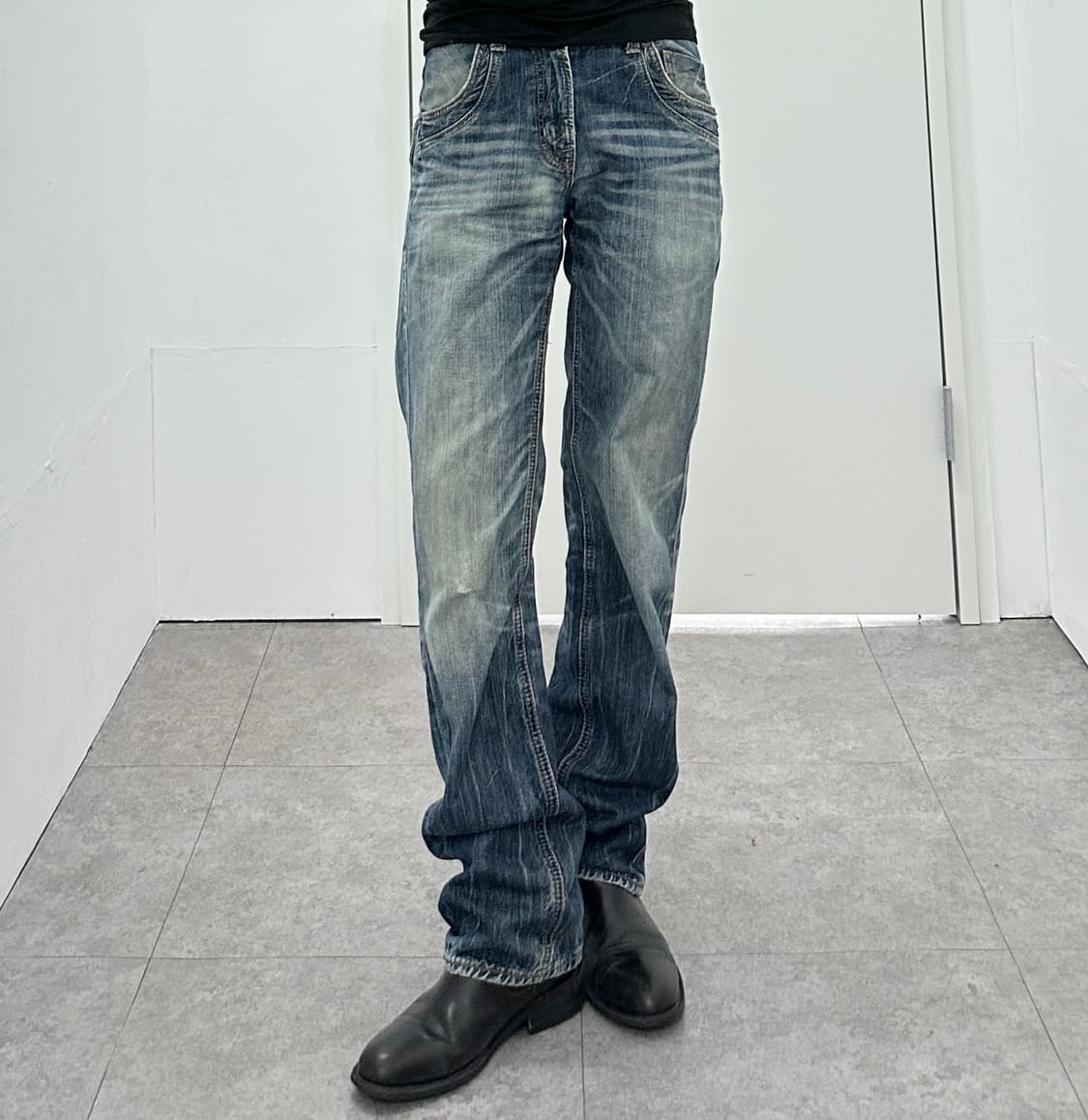 Navy produce stud & zipper detail denim  상품이미지1