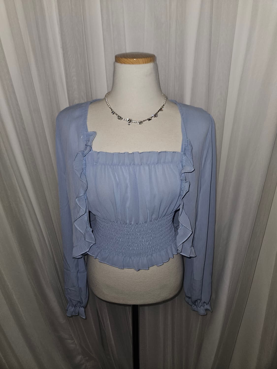 grl 빈티지🦋 드리미 블루 셔링 나시 가디건 세트 상품이미지1