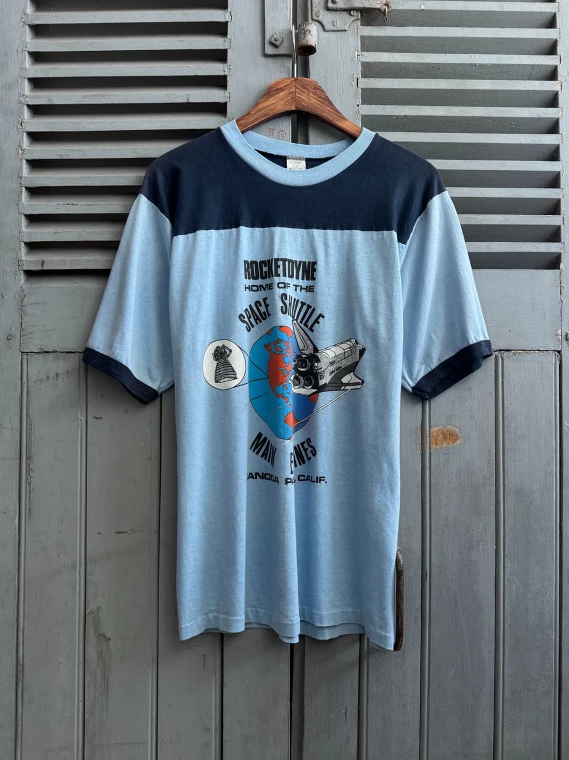 [XL]80's USA 빈티지 ROCKETDYNE 프린팅 링거 티셔츠 상품이미지1