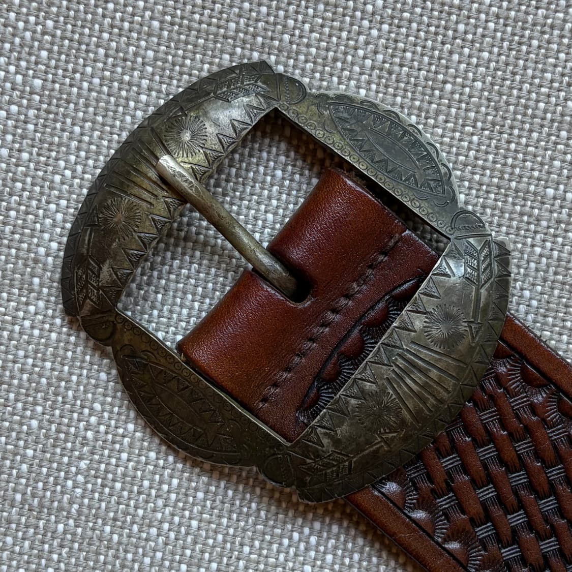 (39)90s 폴로 랄프로렌 핸드 카빙 레더 N A 브론즈 버클 벨트 상품이미지5