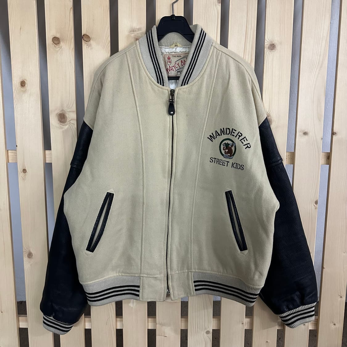 (L) 빈티지 레더 베이지 울 바시티 자켓 상품이미지2