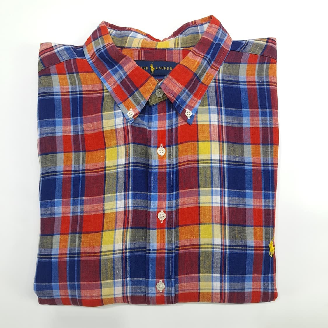 Co814 3XL Big 폴로 랄프로렌 매드라스 린넨 반팔 셔츠 상품이미지7