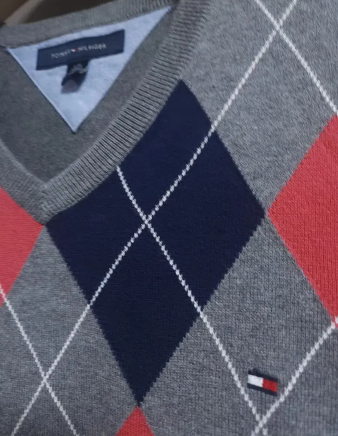 타미힐피거 아가일 브이넥 얇은니트, L 상품이미지2