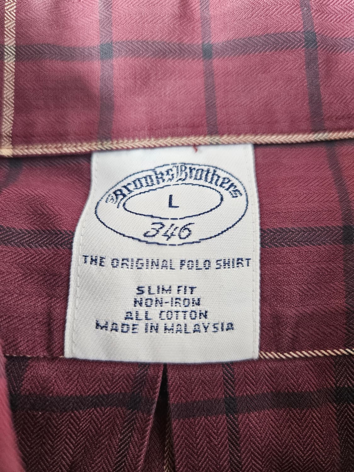 브룩스브라더스 오리지널 플란넬 체크 셔츠 와인 클래식 USA L 상품이미지2