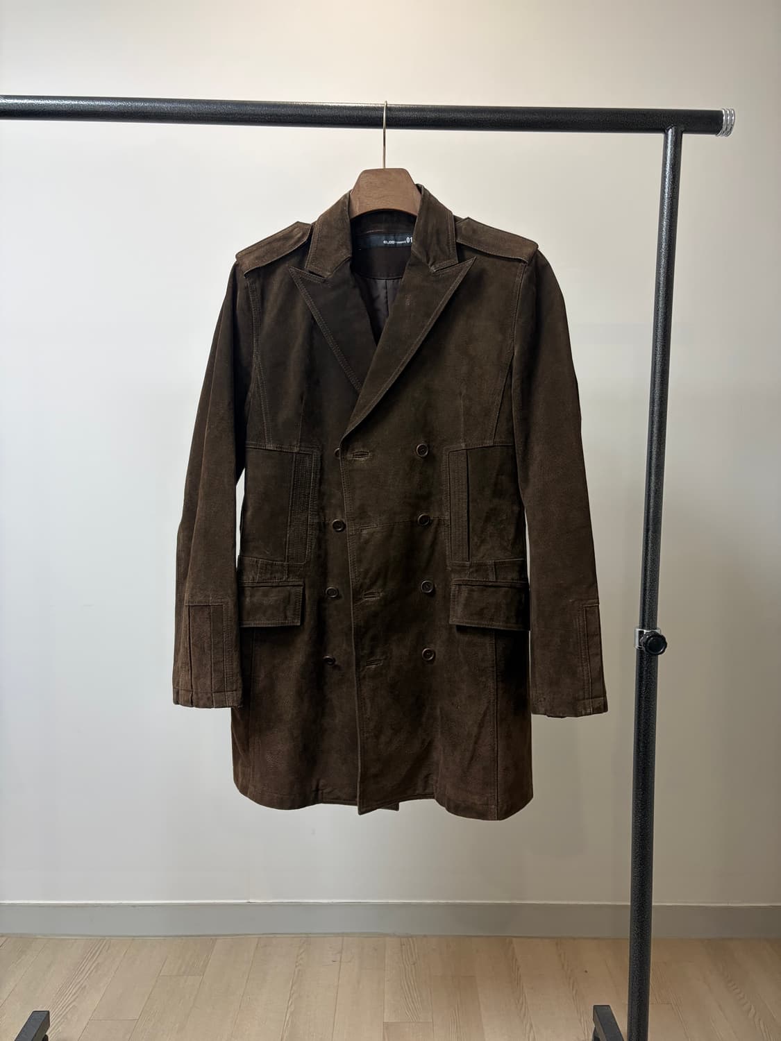 (L) eloq 엘록 돈피 브라운 스웨이드 더블 견장 자켓 상품이미지1