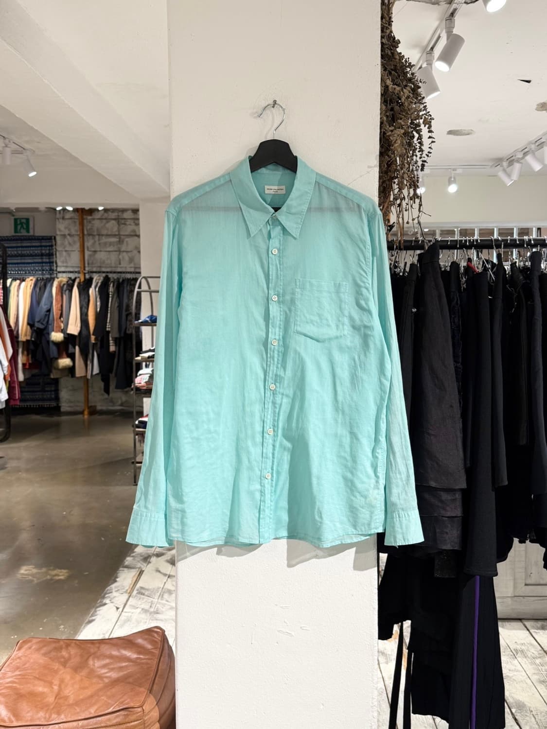 드리스 반 노튼 민트 시스루 텍스쳐 코튼 셔츠 상품이미지1