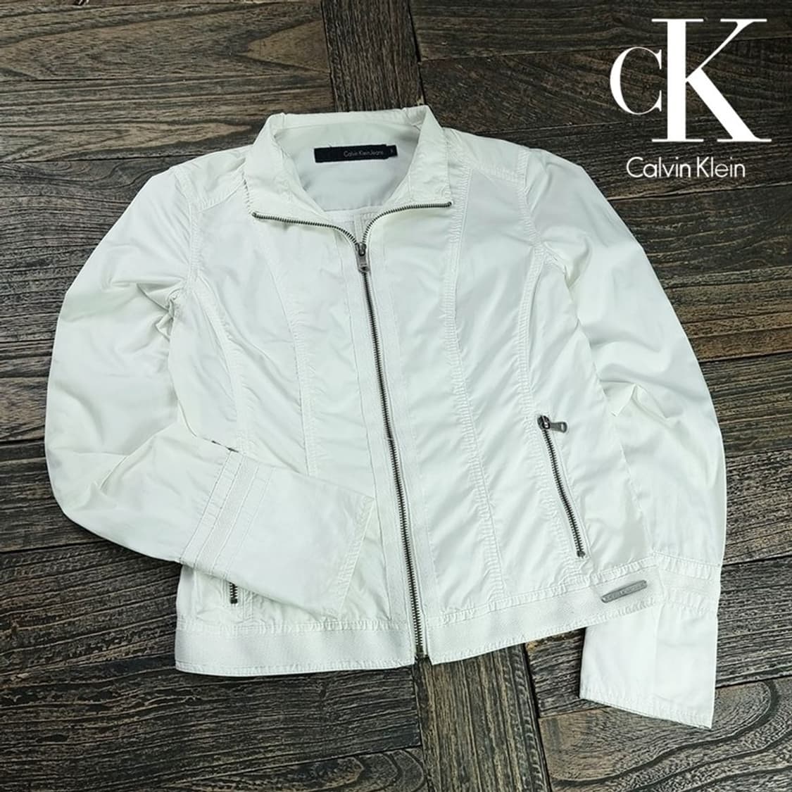 [캘빈클라인] 코튼 바이커 집업 자켓 화이트 M19963 상품이미지1