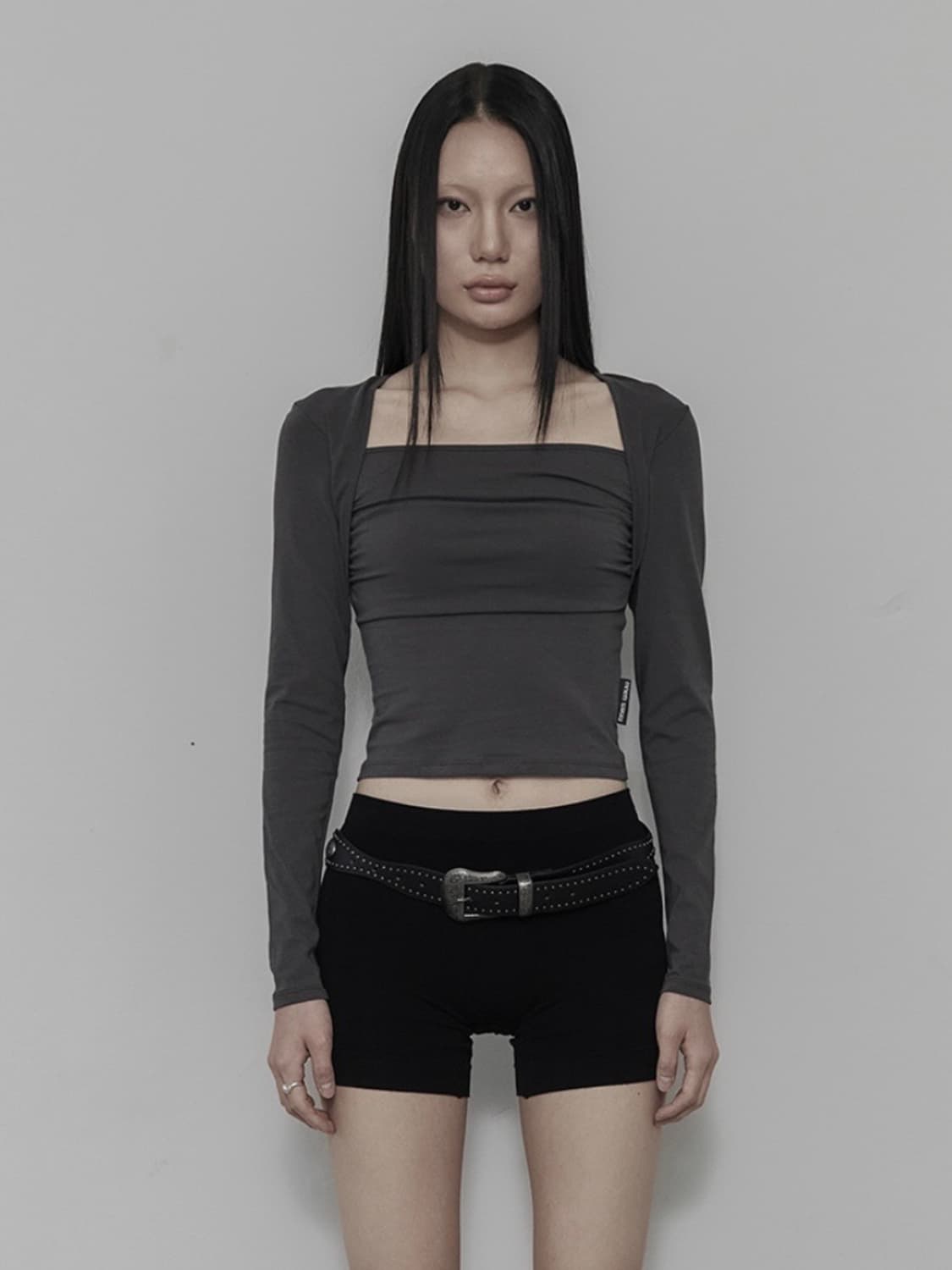 므넴 볼레로 셔링 탑 리뉴얼 버전 차콜 2사이즈 상품이미지1