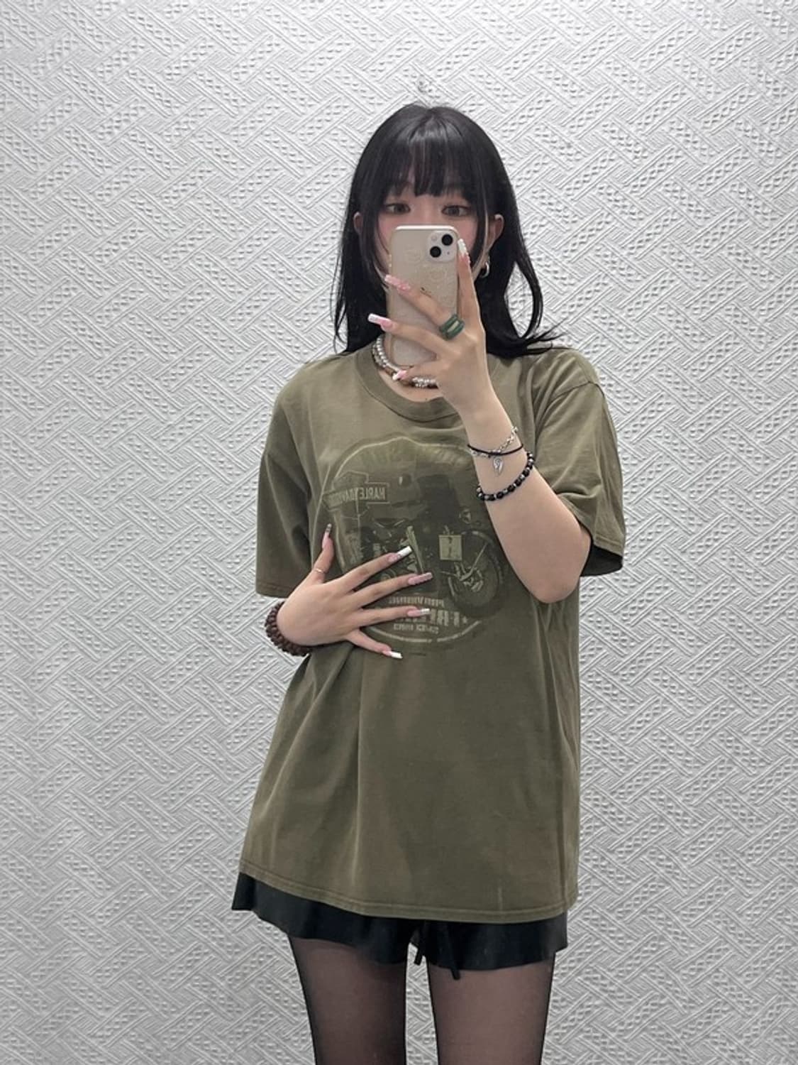 할리데이비슨 모터사이클 레이싱 펑크 말차카키 반팔티 100 C12236 상품이미지2