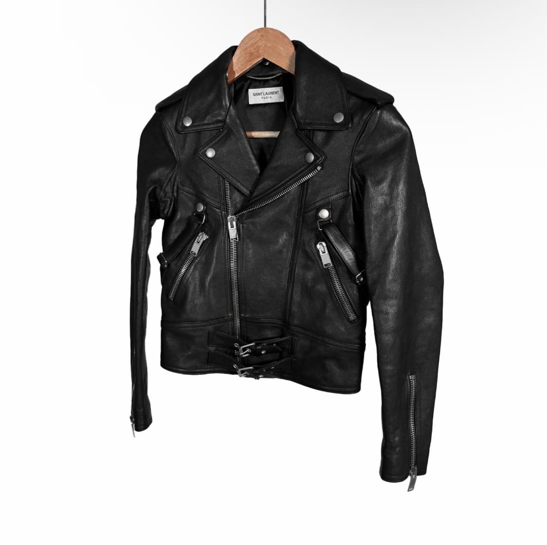 [34] 생로랑 여성 램스킨 레더 클래식 모터사이클 라이더 자켓 블랙 상품이미지2