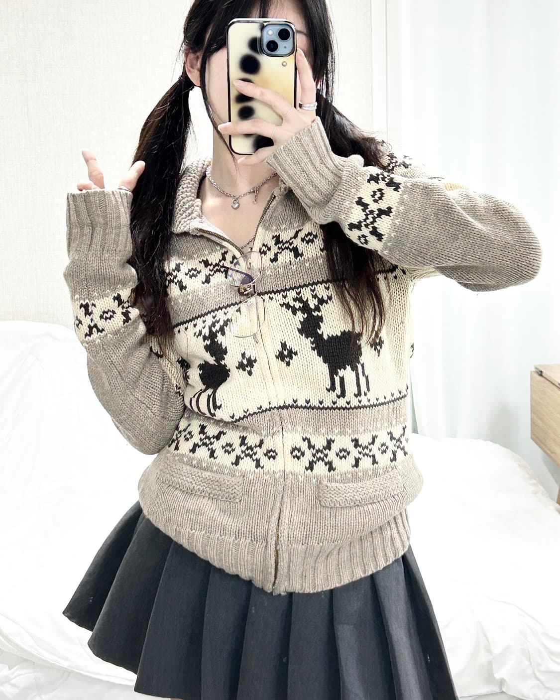 빈티지 노르딕 울 니트집업 상품이미지3