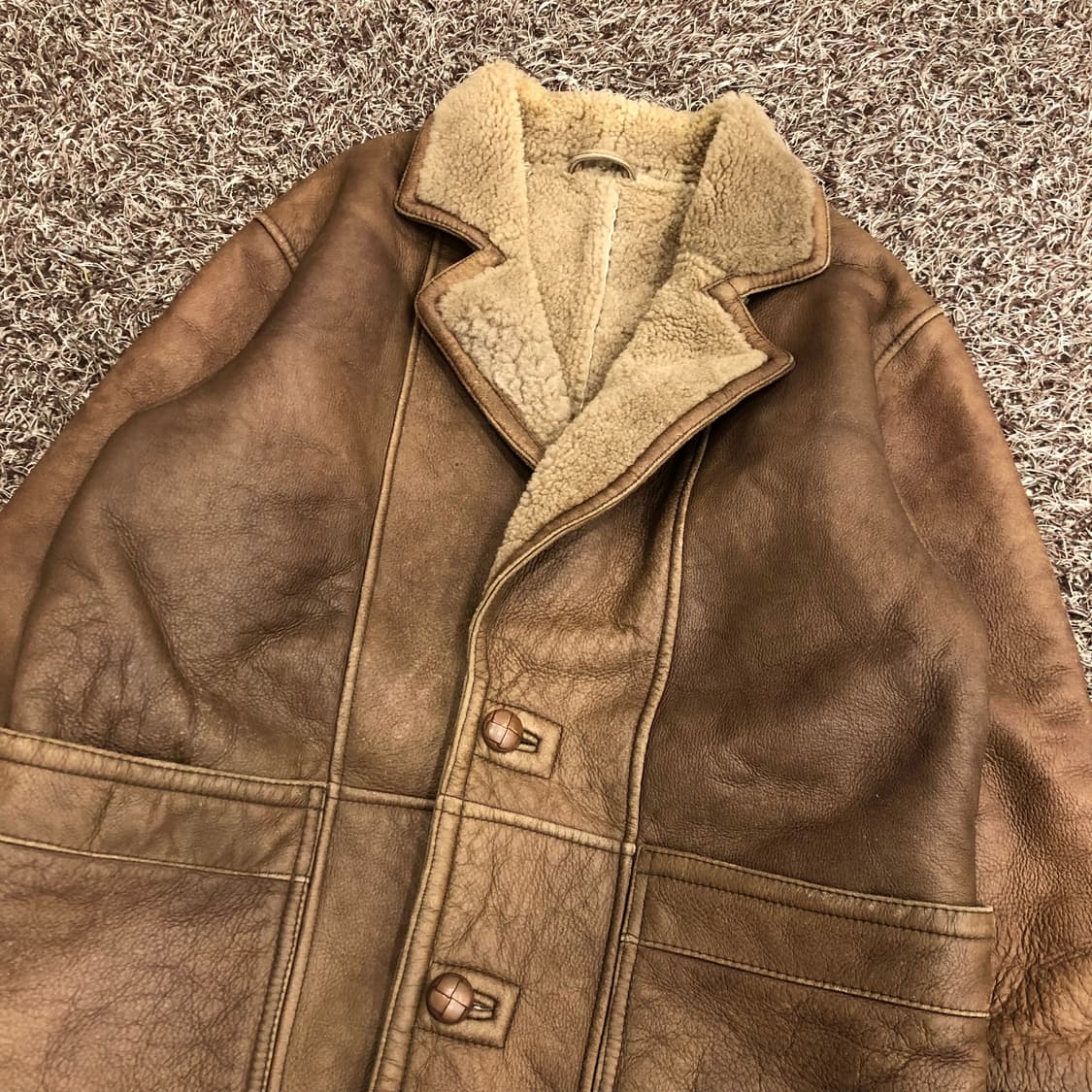 Terralam 빈티지 양가죽 양털 브라운 레더 가죽 무스탕 자켓 상품이미지2
