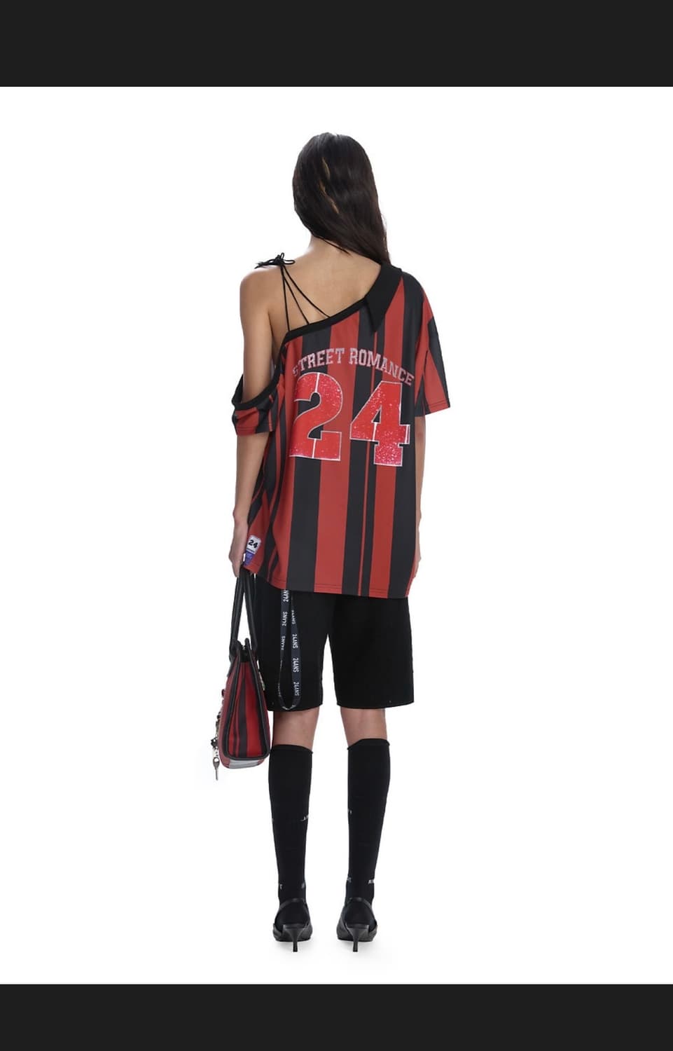 카리나 착용) 24ans 블록코어 오프숄더 스트라이프 럭비 티셔츠 상품이미지4