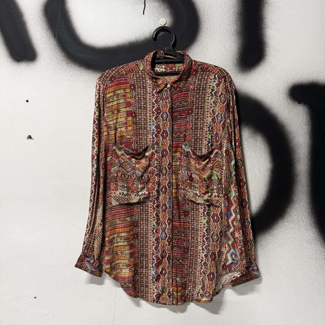 자라 베이직 에스닉 히피 패턴 더블포켓 긴팔 셔츠 상품이미지1