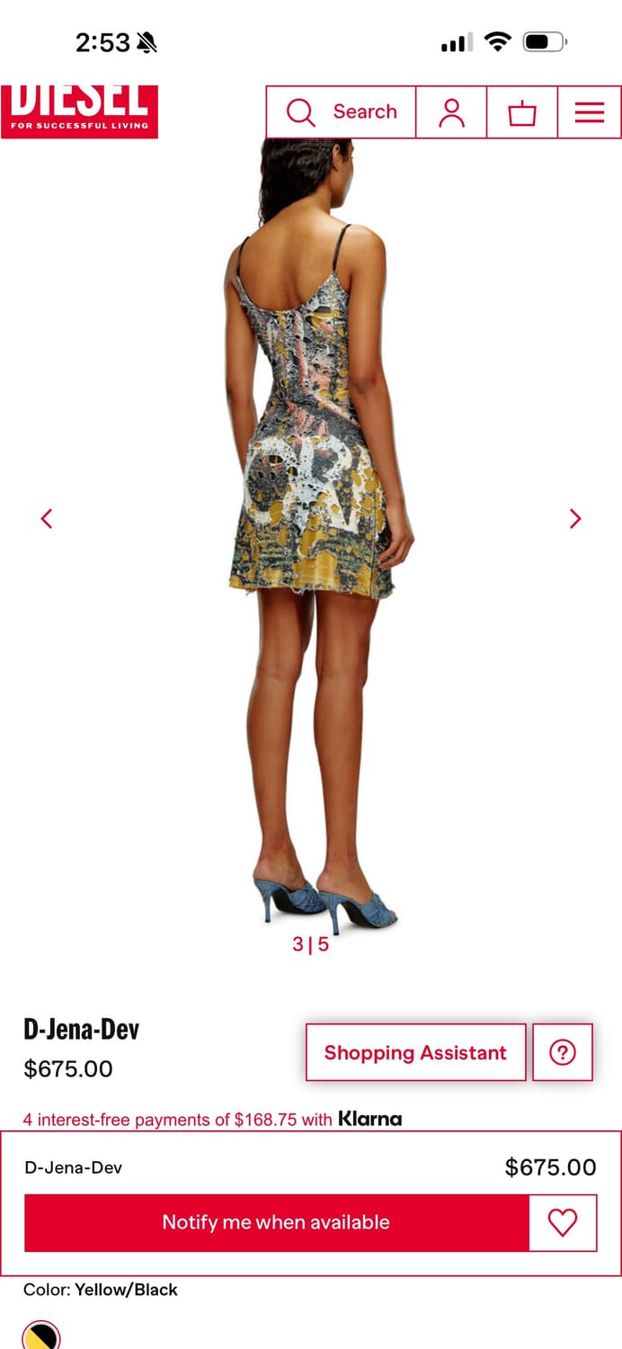 새상품) 디젤 D-Jena-Dev 옐로우 블랙 슬립 드레스 Diesel 상품이미지5