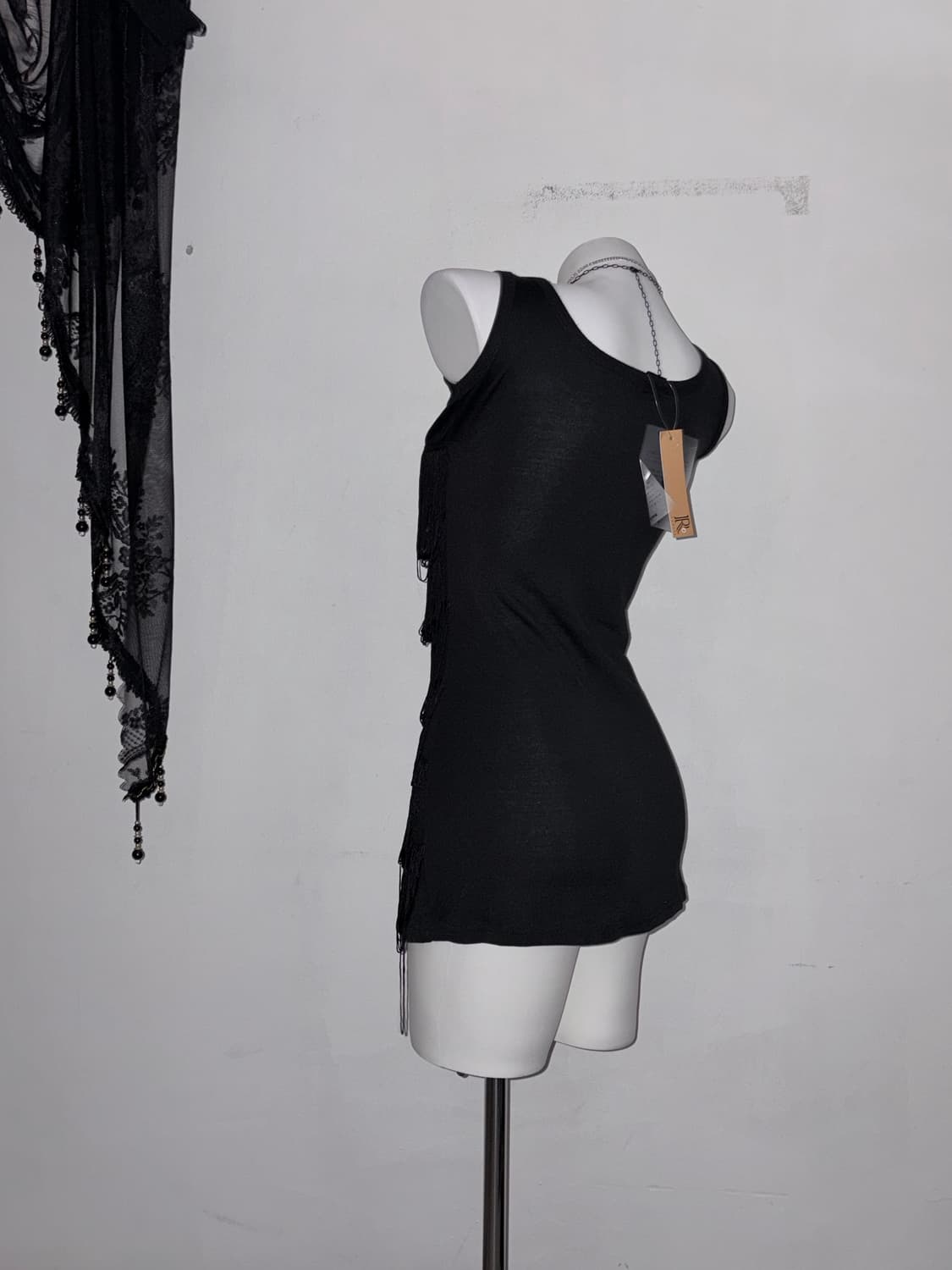 테슬 딱붙 나시원피스 그런지 고스 인더스트리얼 오피움 락 블랙 상품이미지3