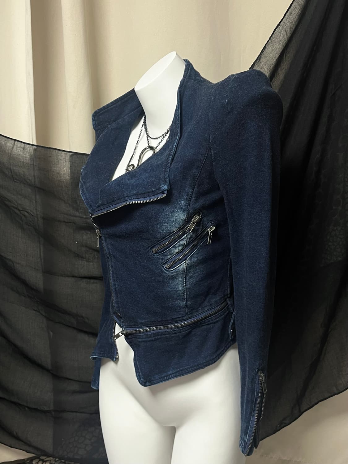 Asymmetric zipper v-kei mood 데님 자켓 M 상품이미지4