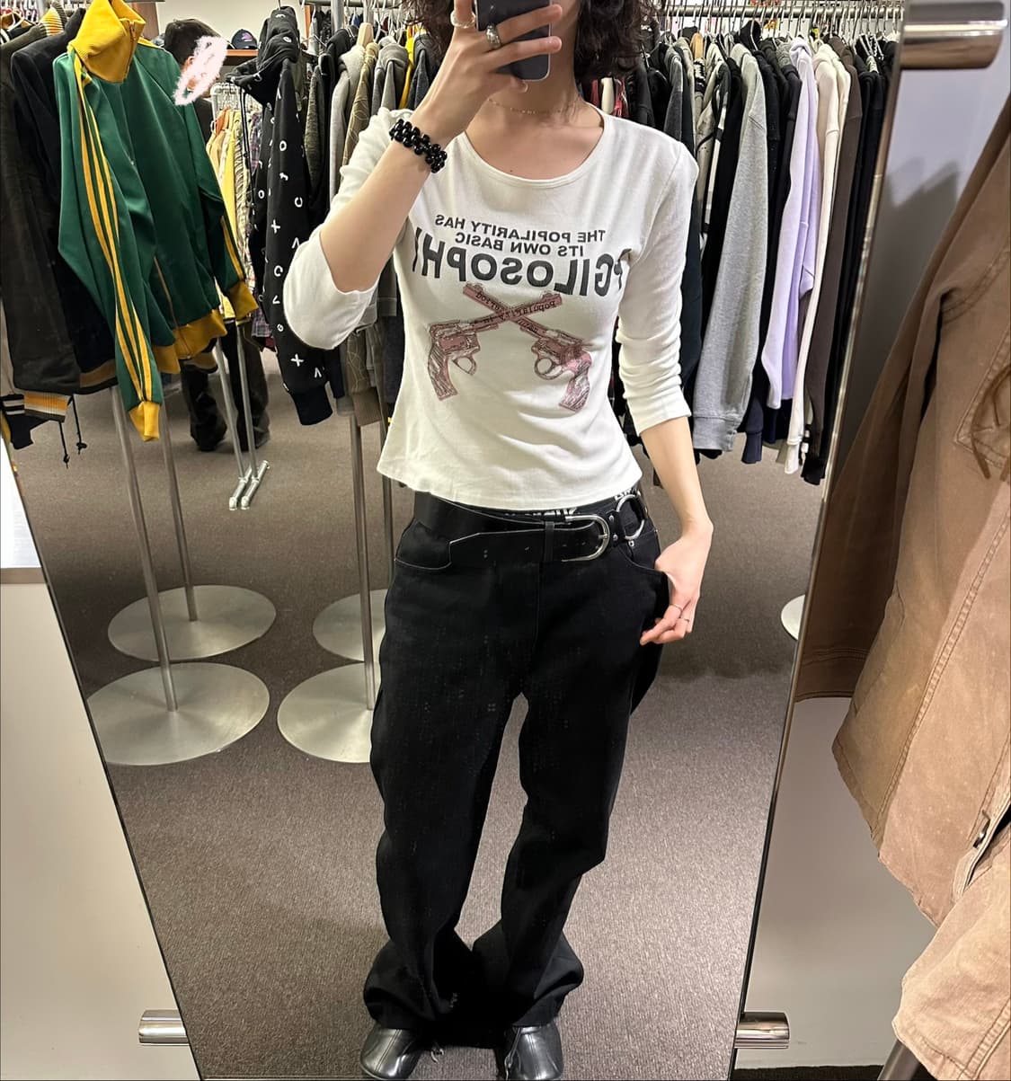 L)Japanese vintage 여성 그래픽 화이트 롱슬리브 상품이미지1