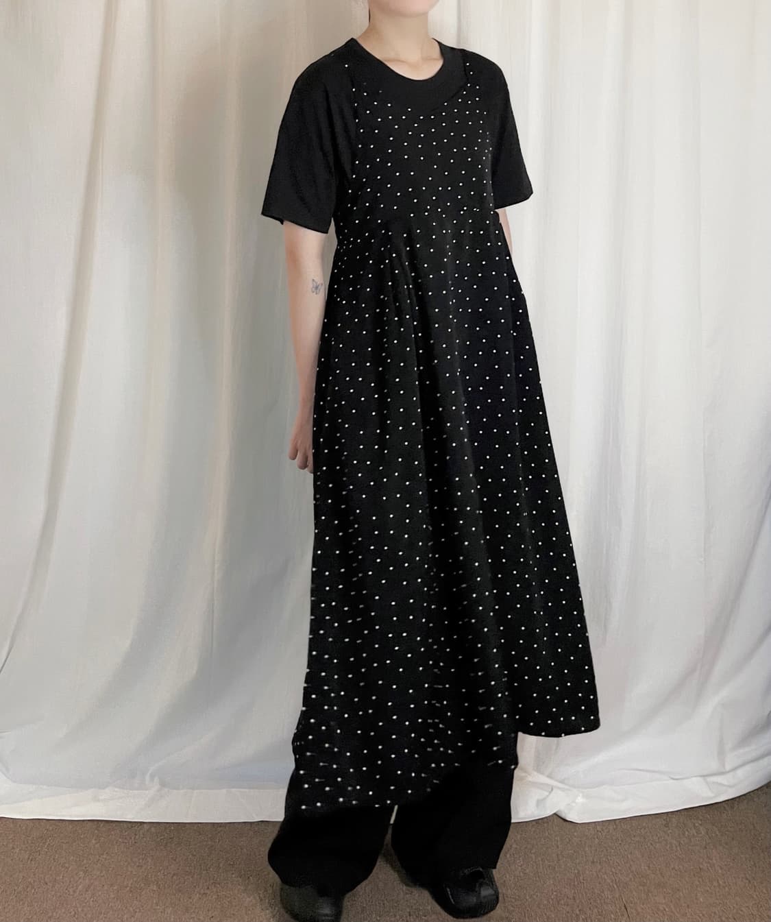 Dot Strap Long Dress - Black 상품이미지2