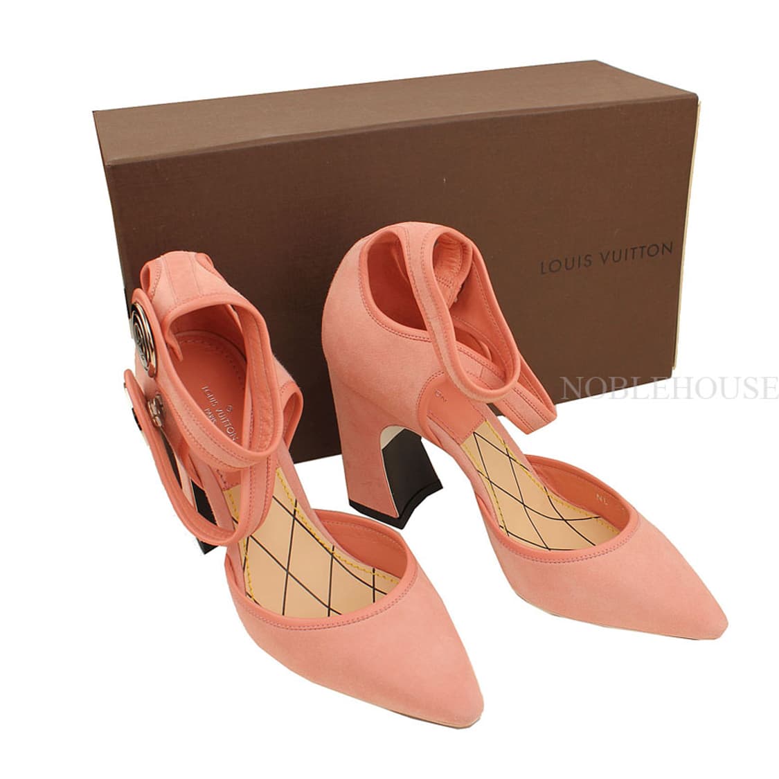 루이비통 핑크 스웨이드 은장 LV 로고 앵클 스트랩 샌들 35 1/2 상품이미지8
