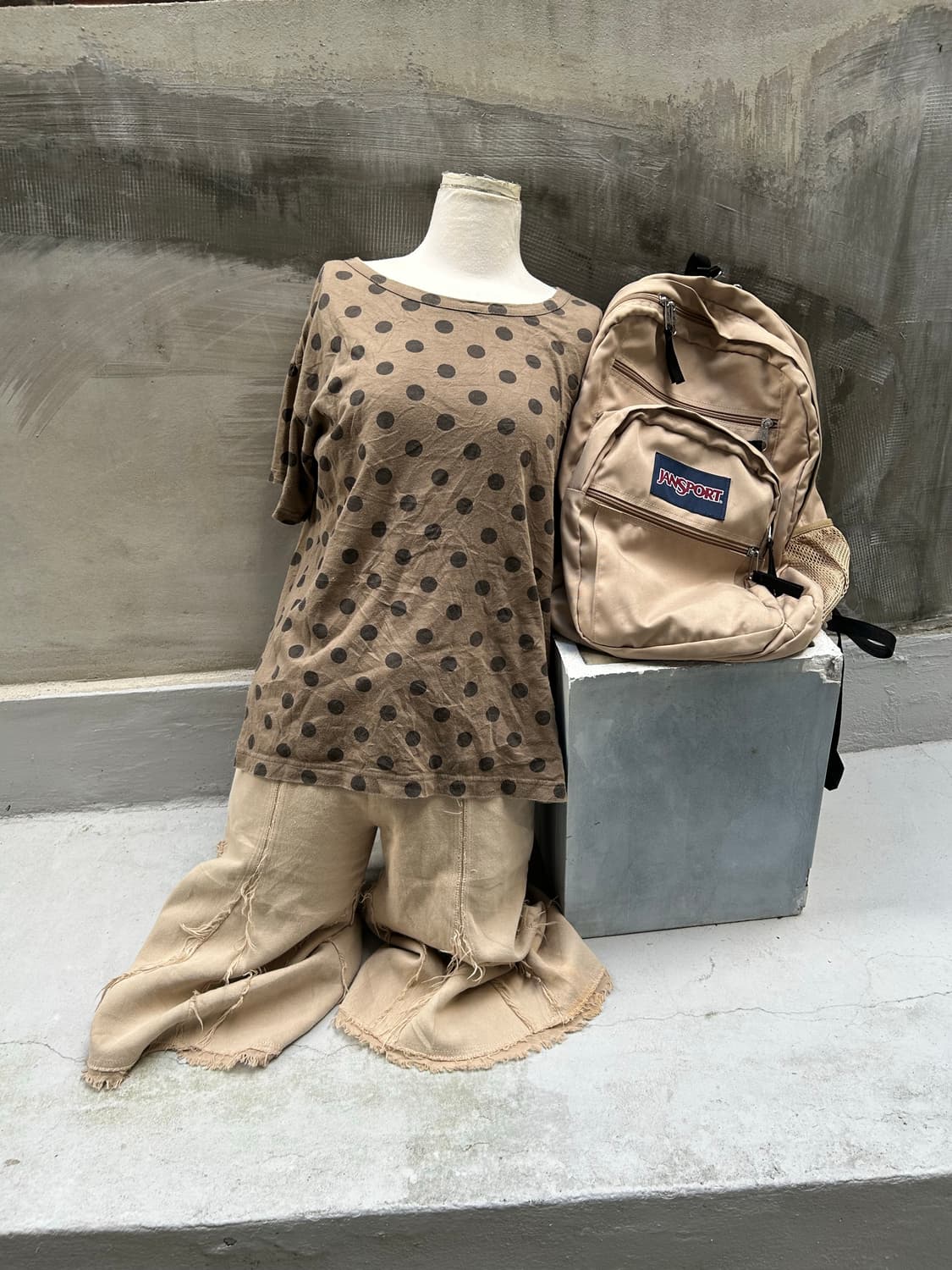 일본빈티지 브라운 도트 땡땡이 반팔티 상품이미지1