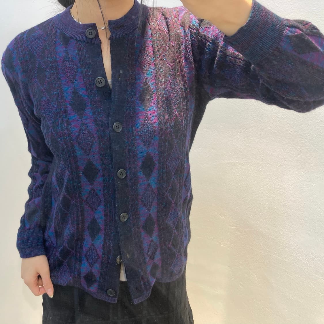 빈티지 아가일 니트 가디건 상품이미지3