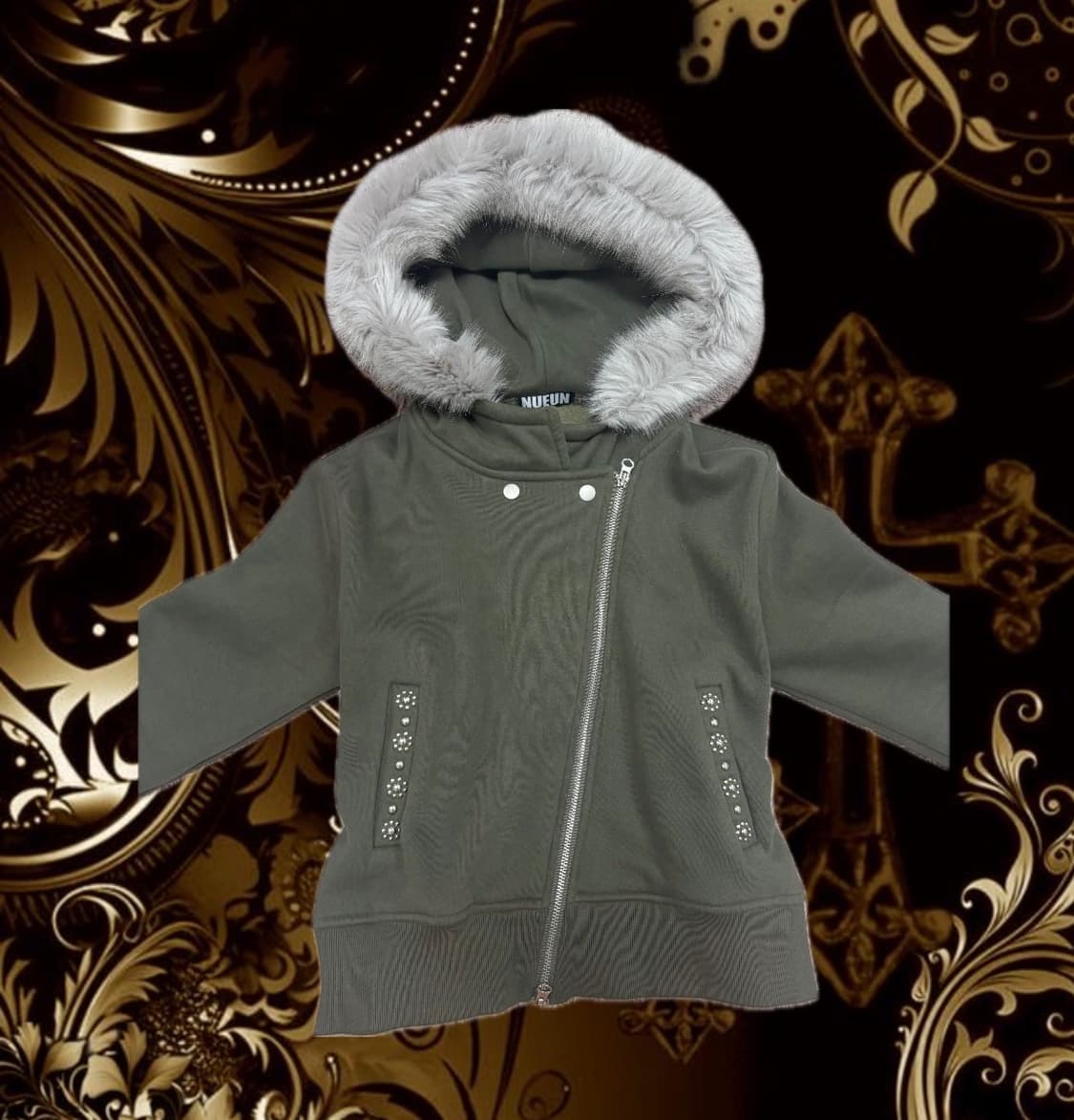 스터드 퍼 후드집업 상품이미지1