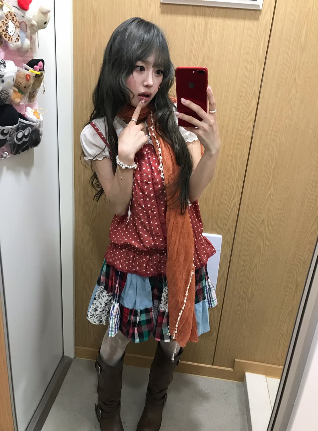 패치워크 레드 도트 하구미 모리걸 감딸기 애니깔 코디세트 상품이미지3