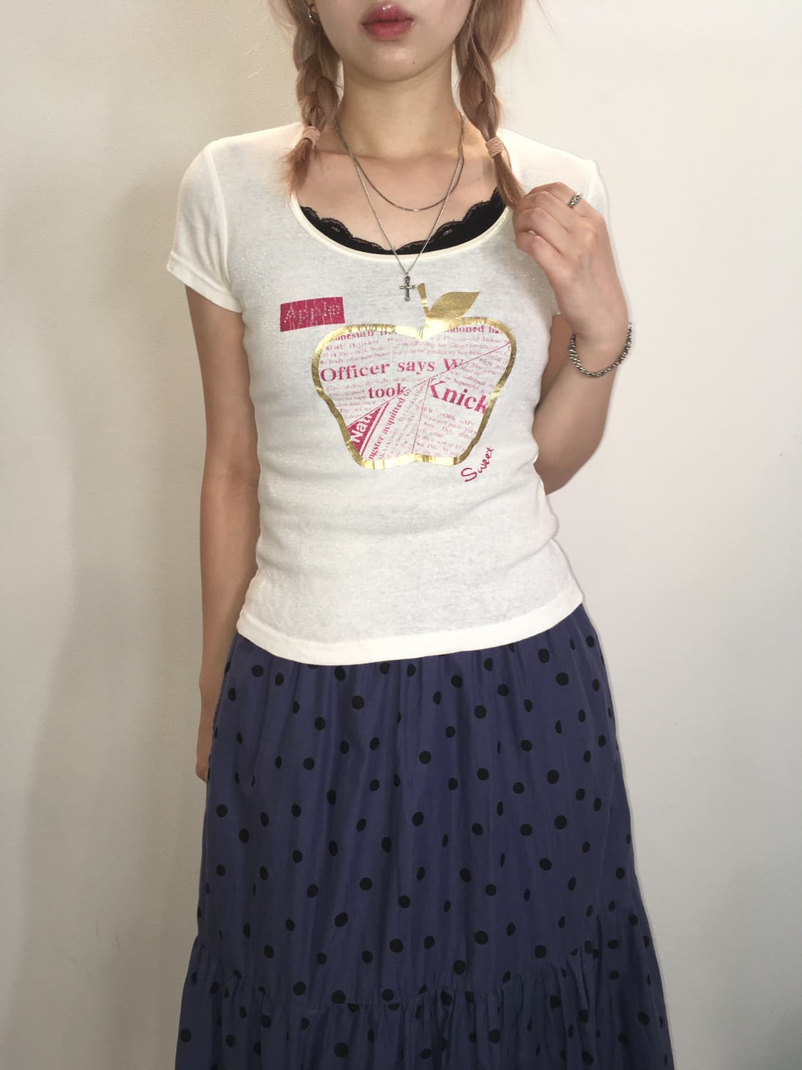 jpn vintage 하이틴 프린팅 비즈 티셔츠 상품이미지3
