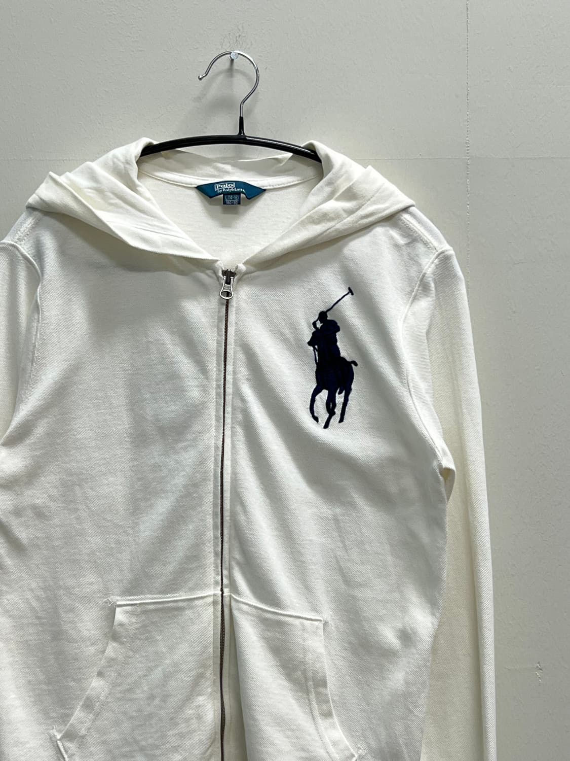 폴로랄프로렌 키즈/우먼스 빅포니 후드 집업 화이트/네이비 상품이미지3