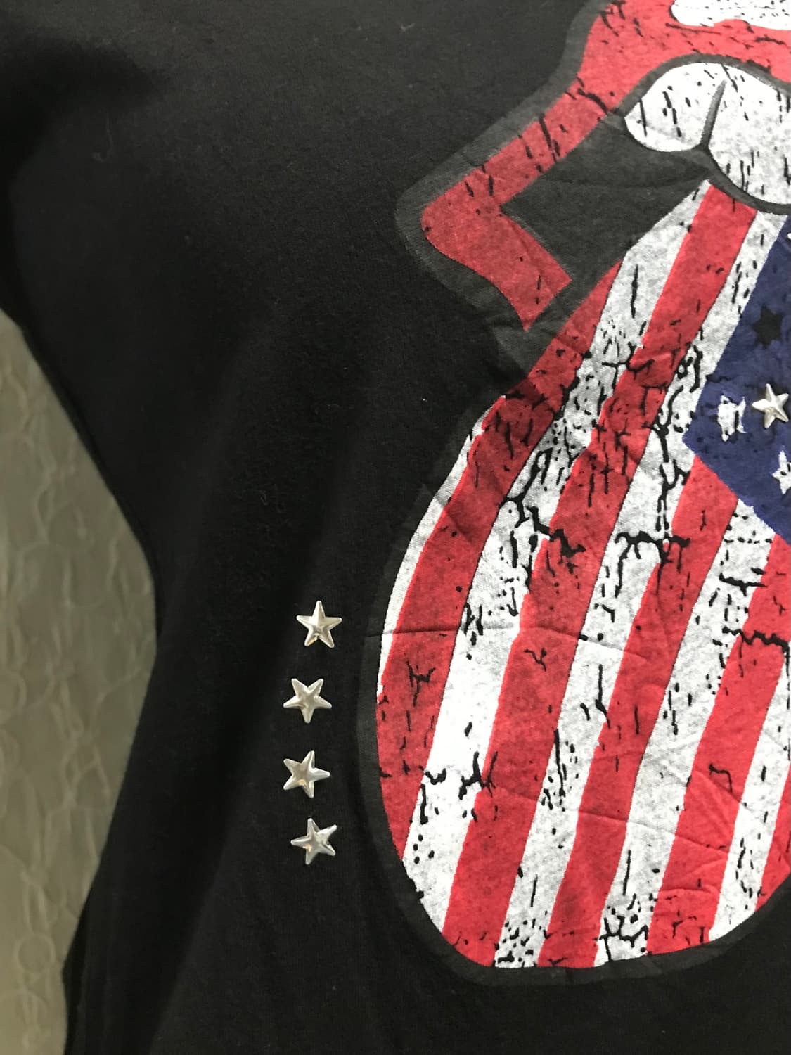 빈티지 갸루 펑크 성조기 스터드 컷아웃 데미지 롱슬리브 탑 상품이미지5