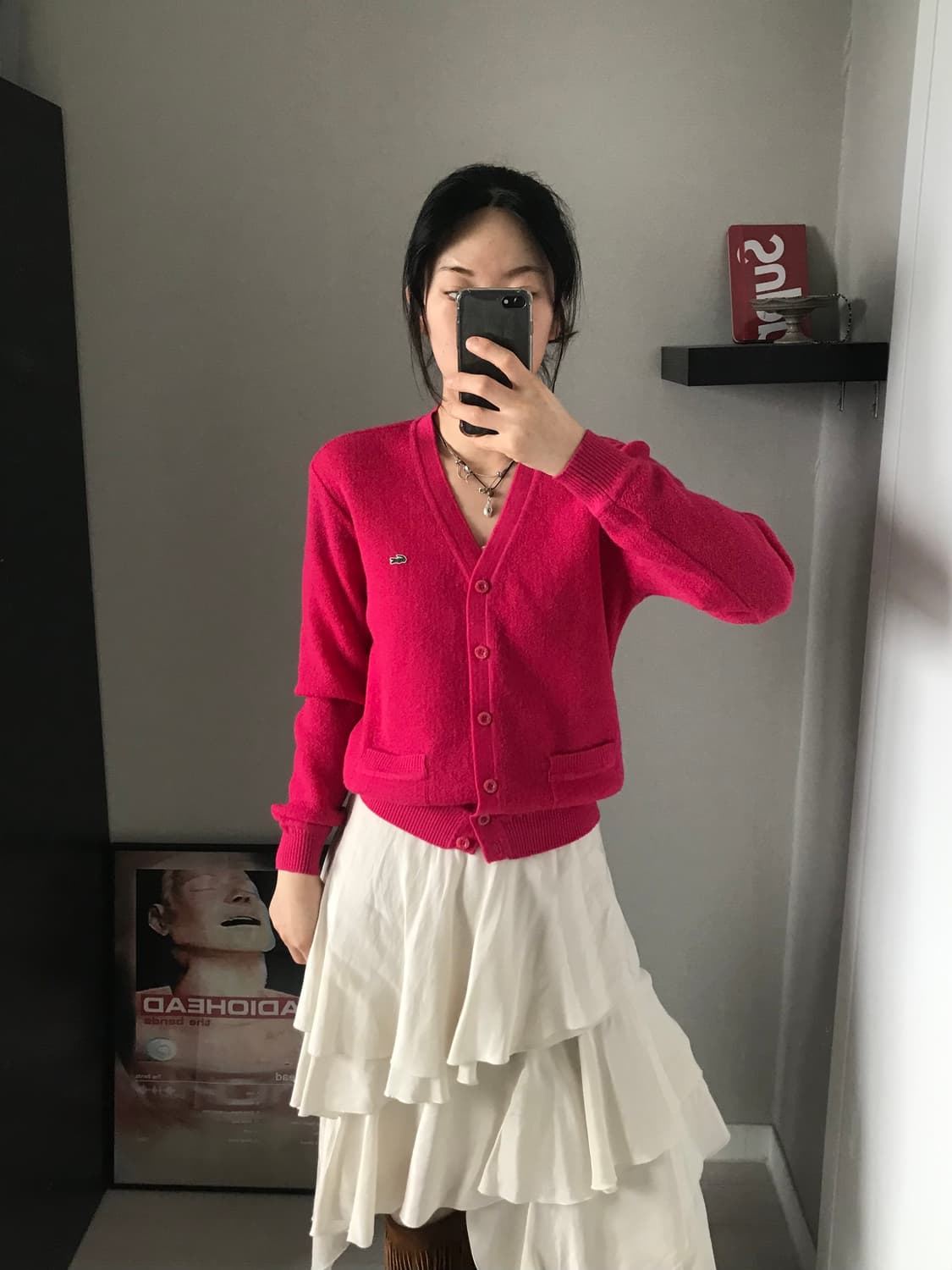 라코스테 로고 핑크 니트 가디건 상품이미지1