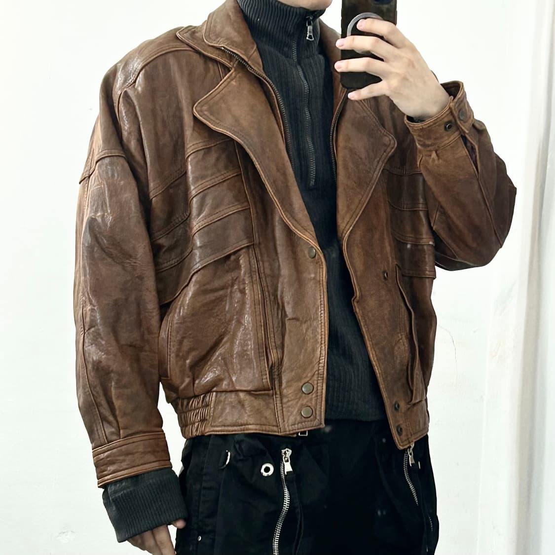 H.B. Leather 양가죽 레이어드 웨스턴 봄버 자켓 상품이미지2